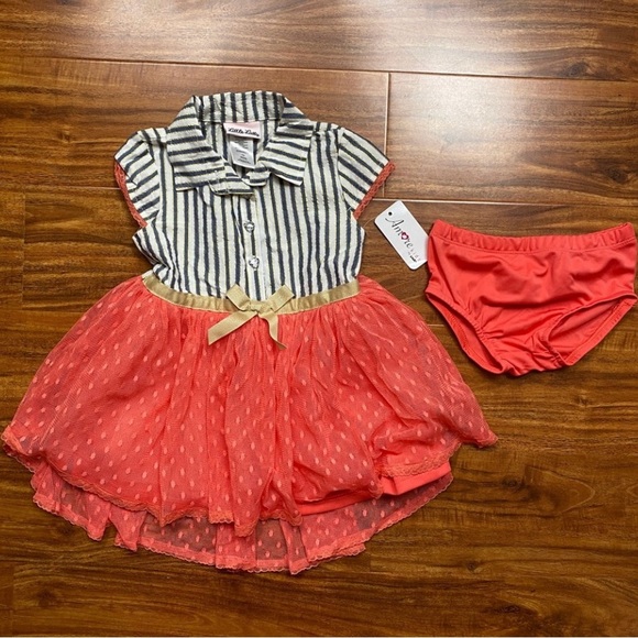 NWT New Baby Girl Little Lass Striped & Polka Dot Tulle Dress Size 18M Girly - Picture 1 of 13